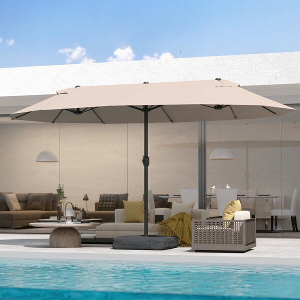 Outsunny Zahradní Parasol Dvojitý Obdélníkový 4,6L x 2,7W x 2,4H m s Kličkou pro Otevírání a Zavírání, S Písky a Základem, pro Balkon a Bazén, Khaki |