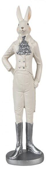 Velká figurka fešáckého králíčka v bílém obleku se stříbrnými boty – 40 cm