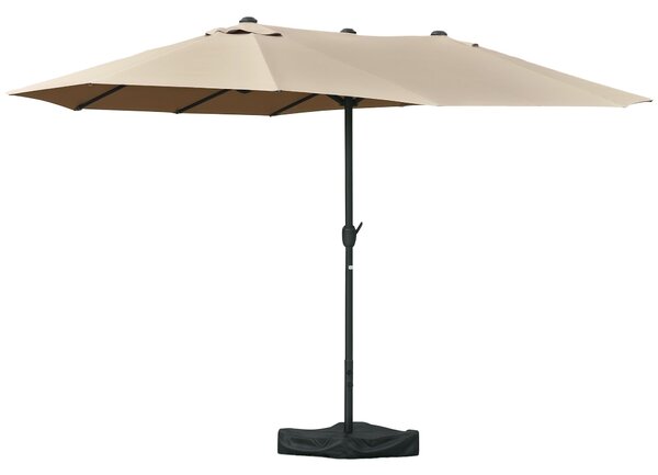 Outsunny Zahradní Parasol Dvojitý Obdélníkový 4,6L x 2,7W x 2,4H m s Kličkou pro Otevírání a Zavírání, S Písky a Základem, pro Balkon a Bazén, Khaki |