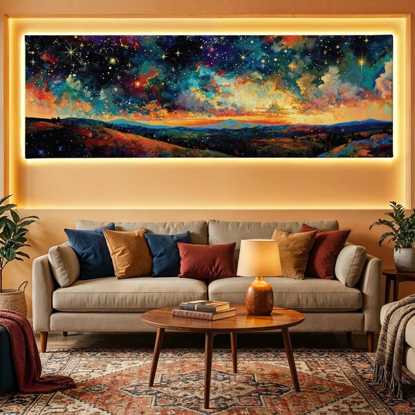 Obraz na plátně - Když hvězdy svítí a slunce zapadá FeelHappy.cz Velikost obrazu (šířka x výška): 120 x 40 cm