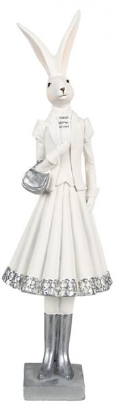 Figurka fešácké králičí slečny v sukni a stříbrnou kabelkou – 32 cm