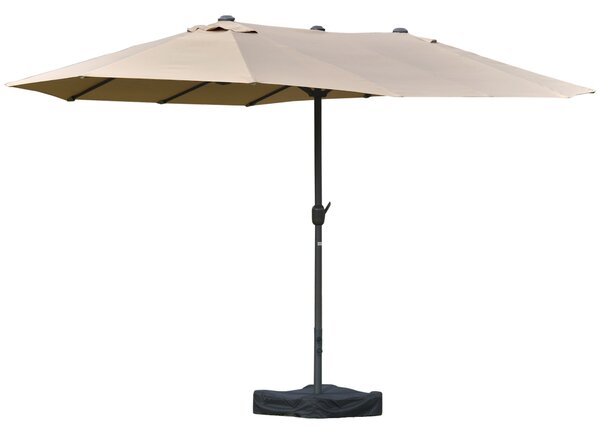 Outsunny Zahradní Parasol Dvojitý Obdélníkový 4,6L x 2,7W x 2,4H m s Kličkou pro Otevírání a Zavírání, S Písky a Základem, pro Balkon a Bazén, Khaki |