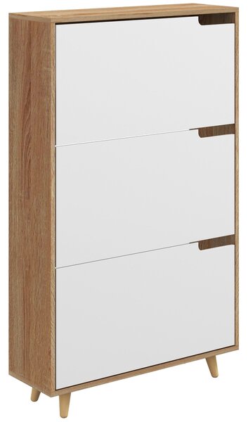 HOMCOM Botník se 3 dveřmi, regál na boty s nastavitelnou policí, 72Š x 24H x 119V cm, Přírodní a Bílý | Aosom