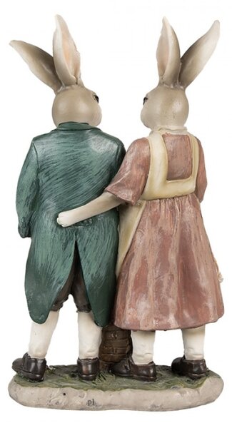 Velikonoční figurka králičí zamilovaný páreček s plným košíkem puntikatých vajíček – 26 cm