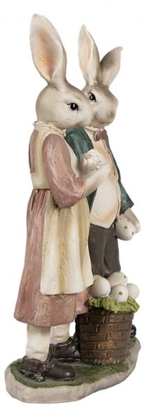 Velikonoční figurka králičí zamilovaný páreček s plným košíkem puntikatých vajíček – 26 cm