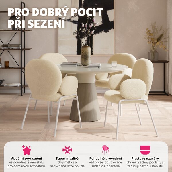 Tectake® Scandi židle, čalouněná potahem bouclé, nosnost 120 kg, 61,5 x 62 x 90 cm