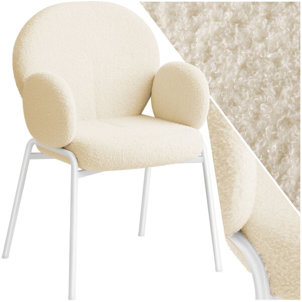 Tectake® Scandi židle, čalouněná potahem bouclé, nosnost 120 kg, 61,5 x 62 x 90 cm