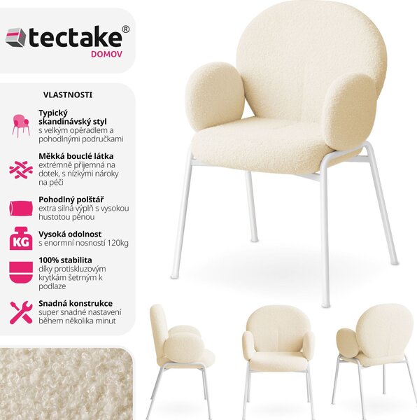 Tectake® Scandi židle, čalouněná potahem bouclé, nosnost 120 kg, 61,5 x 62 x 90 cm