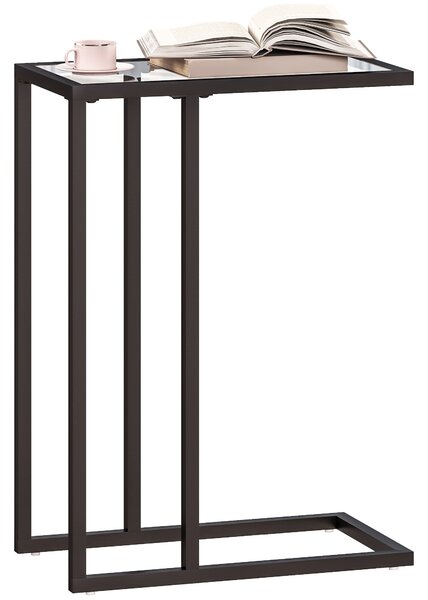 HOMCOM C-štvrcový konferenční stolek se skleněným vrchem, ocelový rám, 46 x 25 x 63,5 cm, Dub | Aosom