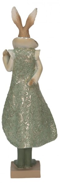 Figurka fešáckého králíčka v zeleném obleku a hodinkami – 11x8x33 cm