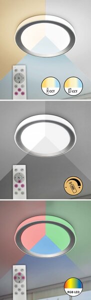 Rabalux 3510 LED stropní svítidlo Everest 1x40W | 3200lm | 2700-6500K | RGB - dálkové ovládání, nastavitelná teplota osvětlení, paměťová funkce, časovač, Wi-Fi, noční režim, stmívatelné, stříbrná