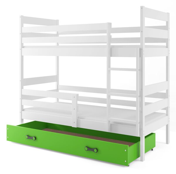 Patrová postel 80 x 160 cm Eril B (bílá + zelená) (s rošty, matracemi a úl. prostorem). 1056544