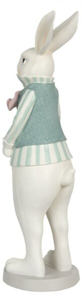 Figurka bílého králíčka v pruhované košili, vestičce a se zlatou hůlkou – 17x15x53 cm