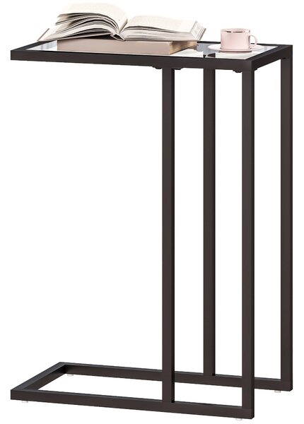 HOMCOM C-štvrcový konferenční stolek se skleněným vrchem, ocelový rám, 46 x 25 x 63,5 cm, Dub | Aosom