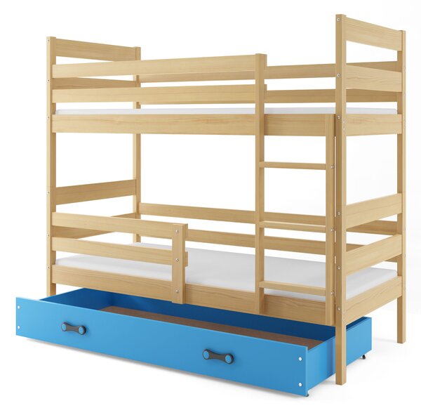 Patrová postel 80 x 160 cm Eril B (borovice + modrá) (s rošty, matracemi a úl. prostorem). 1056552