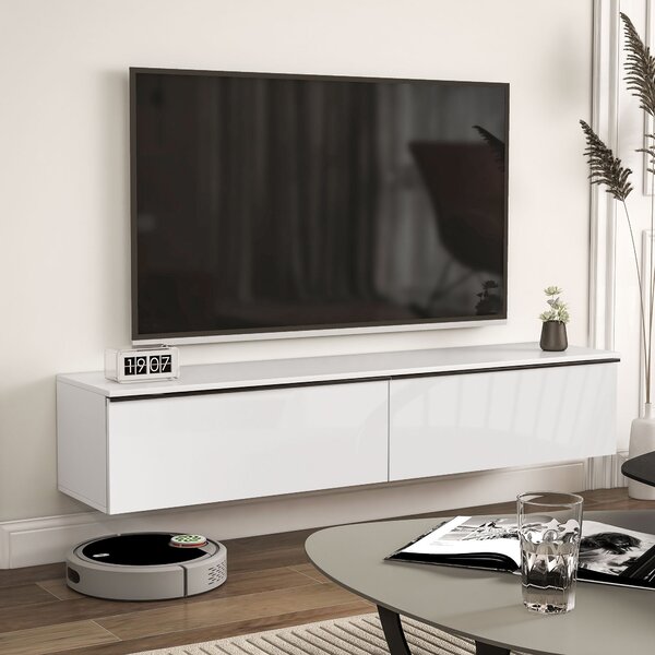 HOMCOM Nástěnný TV Stojan Dřevěný TV Konzole Koupelnová Skříň pro TV až 70 palců s Dveřmi s Lesklým Efektem, pro Obývací Pokoj, Ložnici, 160 x 35 x 30