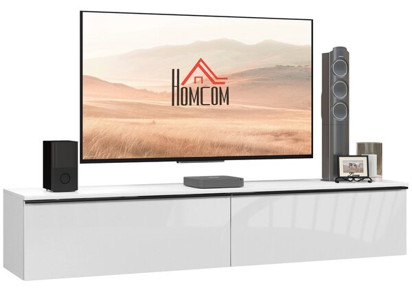 HOMCOM Nástěnný TV Stojan Dřevěný TV Konzole Koupelnová Skříň pro TV až 70 palců s Dveřmi s Lesklým Efektem, pro Obývací Pokoj, Ložnici, 160 x 35 x 30