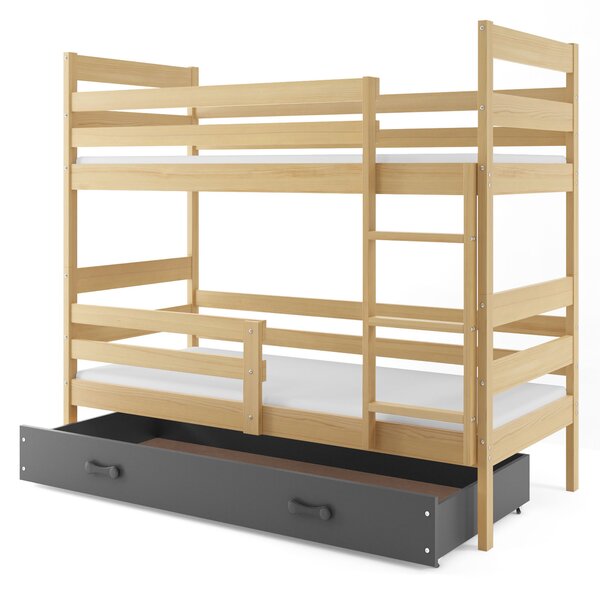 Patrová postel 80 x 160 cm Eril B (borovice + grafit) (s rošty, matracemi a úl. prostorem). 1056551