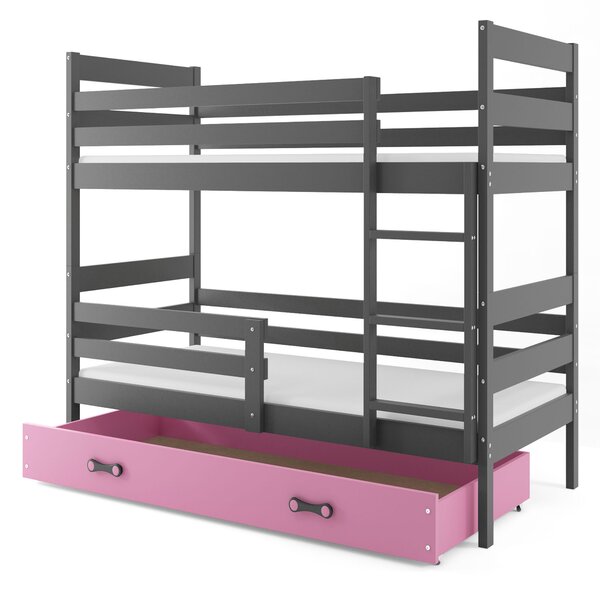 Patrová postel 80 x 160 cm Eril B (grafit + růžová) (s rošty, matracemi a úl. prostorem). 1056548
