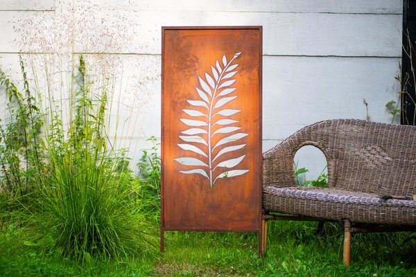 Zahradní Paraván z Ušlechtilé Rzi 120x50 cm s Motivem Kapradiny