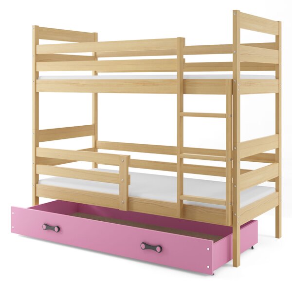 Patrová postel 80 x 160 cm Eril B (borovice + růžová) (s rošty, matracemi a úl. prostorem). 1056553