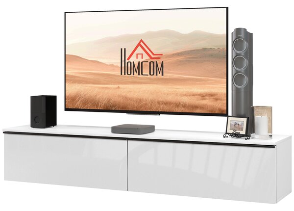 HOMCOM Nástěnný TV Stojan Dřevěný TV Konzole Koupelnová Skříň pro TV až 70 palců s Dveřmi s Lesklým Efektem, pro Obývací Pokoj, Ložnici, 160 x 35 x 30