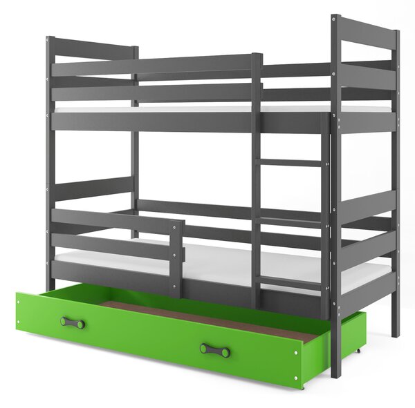 Patrová postel 80 x 160 cm Eril B (grafit + zelená) (s rošty, matracemi a úl. prostorem). 1056549