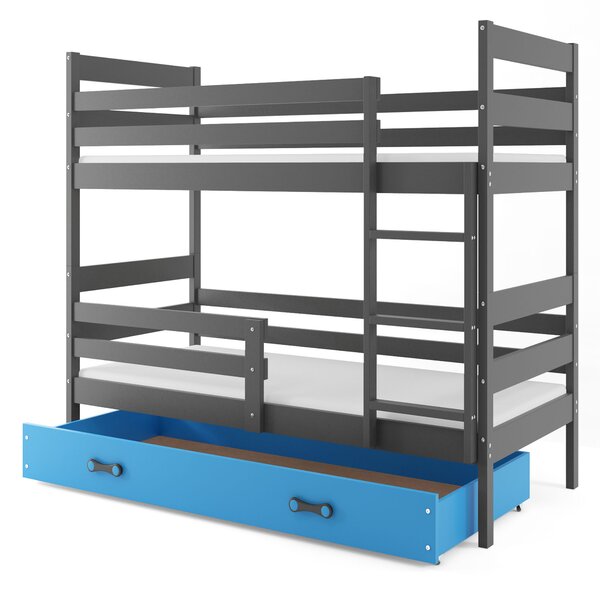 Patrová postel 80 x 160 cm Eril B (grafit + modrá) (s rošty, matracemi a úl. prostorem). Vlastní profesionální přeprava až k Vám domů 1056547