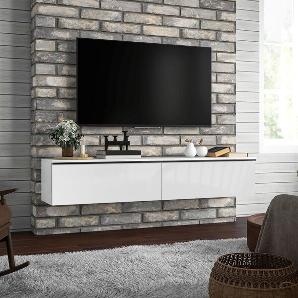 HOMCOM Nástěnný TV Stojan Dřevěný TV Konzole Koupelnová Skříň pro TV až 70 palců s Dveřmi s Lesklým Efektem, pro Obývací Pokoj, Ložnici, 160 x 35 x 30