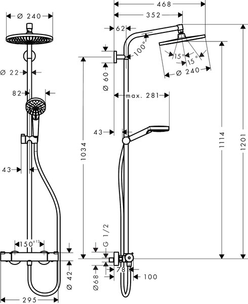 Hansgrohe Crometta sprchová sada na stěnu s termostatem chrom 27267000