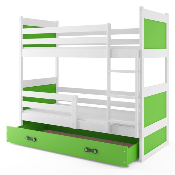 Patrová postel 80 x 160 cm Ronnie B (bílá + zelená) (s rošty, matracemi a úl. prostorem). 1056589