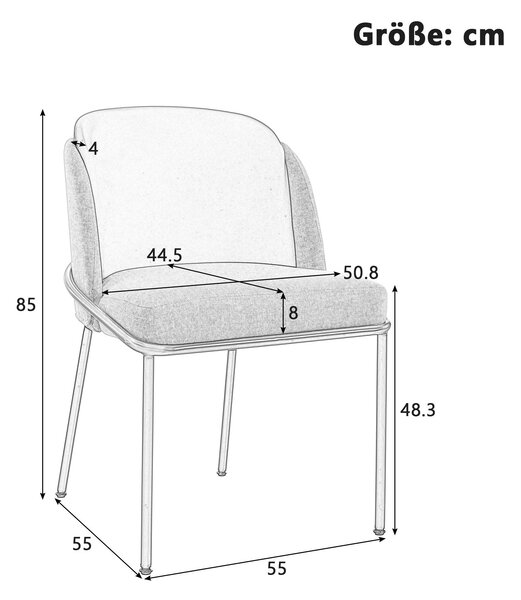 Sada 6 ergonomických jídelních židlí, s nakloněnými nohami, nastavitelnými nožičkami, polstrovanými sedáky, vhodné do kuchyně, rozměry 55x55x85 cm, barva: béžová + khaki