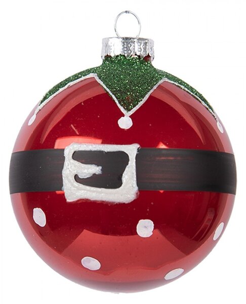 Červená skleněná vánoční ozdoba s motivem pláště Santa Clause – 8x8 cm