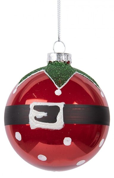 Červená skleněná vánoční ozdoba s motivem pláště Santa Clause – 8x8 cm