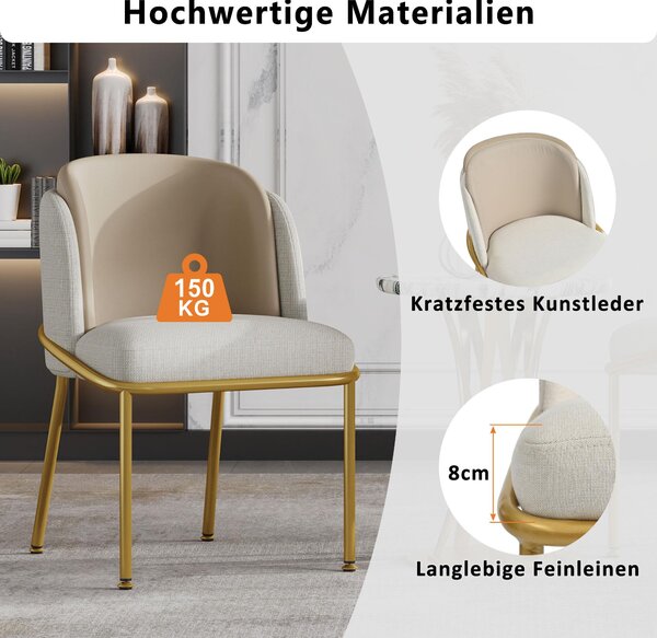 Sada 6 ergonomických jídelních židlí, s nakloněnými nohami, nastavitelnými nožičkami, polstrovaných, vhodných do kuchyně, rozměry 55x55x85 cm, barva béžová