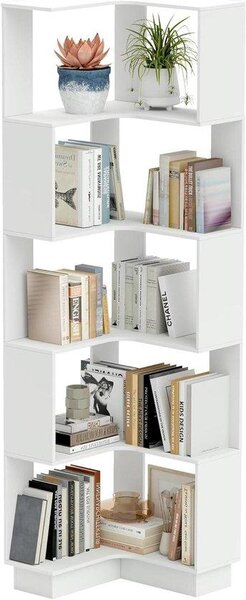 Bookcase Corner rack - Stojací tác S-ve tvaru - Pokladní dekorace - Prostorově úsporný design - 175 cm - bílá