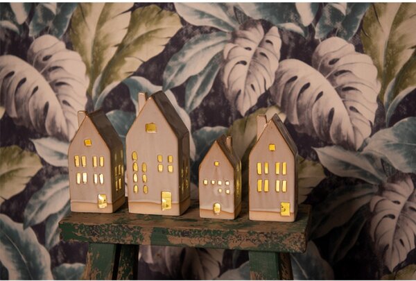 Dekorace béžový porcelánový domeček Lena – 15 cm