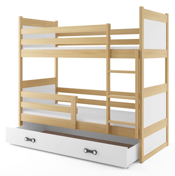 Patrová postel 80 x 160 cm Ronnie B (borovice + bílá) (s rošty, matracemi a úl. prostorem). Vlastní profesionální přeprava až k Vám domů 1056595