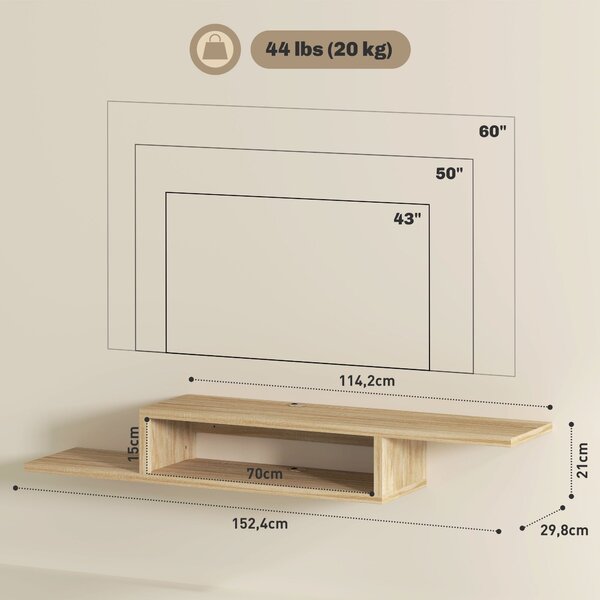 HOMCOM Floating Wall TV Stand se policí - Dub | Aosom