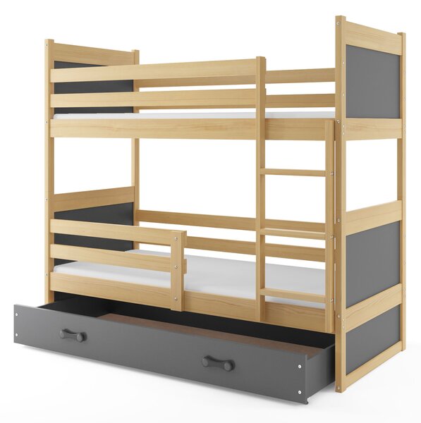 Patrová postel 80 x 160 cm Ronnie B (borovice + grafit) (s rošty, matracemi a úl. prostorem). Vlastní profesionální přeprava až k Vám domů 1056596