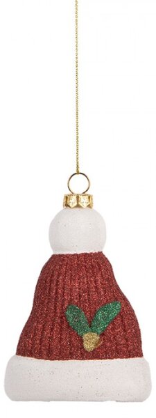 Červeno-bílá vánoční ozdoba čepice Santa Clause – 7x4x10 cm