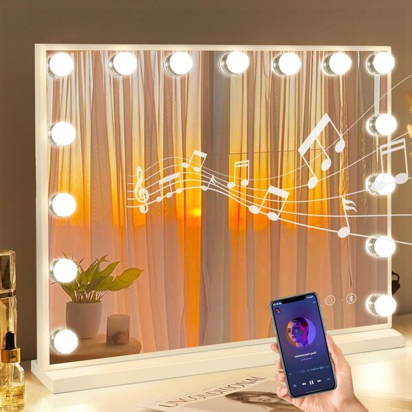 Zrcadlo s osvětlením, vybavené Bluetooth a 15 LED diodami – rozměry 58x46 cm