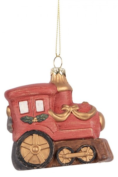 Červená vánoční ozdoba vláček lokomotiva – 9x5x9 cm