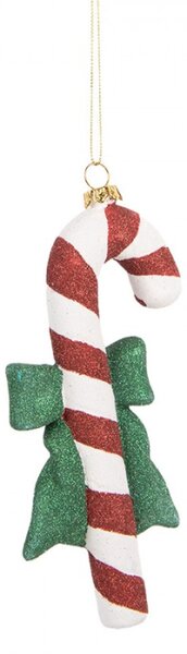 Červeno-bílá vánoční ozdoba třpytivá cukrová hůlka Candy Cane – 8x3x17 cm