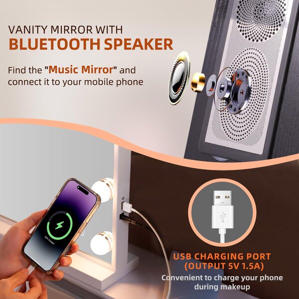 Zrcadlo s osvětlením, vybavené Bluetooth a 15 LED diodami – rozměry 58x46 cm