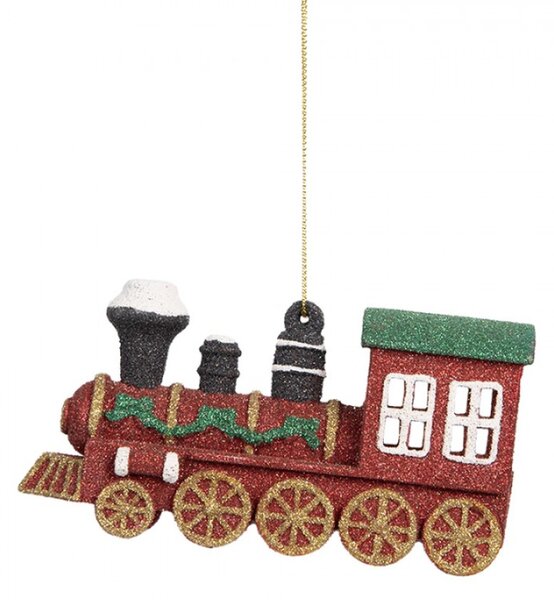 Červená vánoční ozdoba třpytivá lokomotiva – 12x4x7 cm