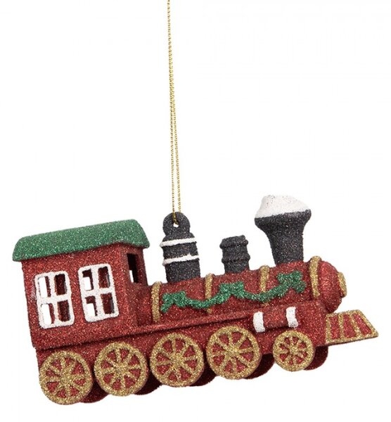 Červená vánoční ozdoba třpytivá lokomotiva – 12x4x7 cm
