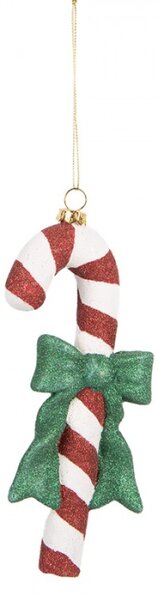 Červeno-bílá vánoční ozdoba třpytivá cukrová hůlka Candy Cane – 8x3x17 cm