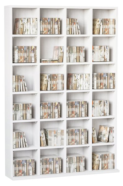 HOMCOM Úložný prostor na CD a DVD, multimediální úložná jednotka se 24 přihrádkami, maximální kapacita 480 CD/312 DVD, dřevěná knihovna s nastavitelný