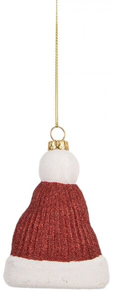 Červeno-bílá vánoční ozdoba čepice Santa Clause – 7x4x10 cm